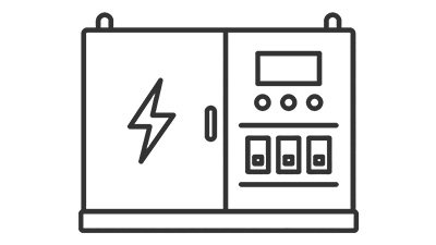 Icon f&uuml;r Industrietechnik mit Schaltschrank, Steuerung und Elektrotechnik