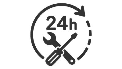 Icon f&uuml;r 24h-Kundendienst mit Werkzeug und Service-Symbol